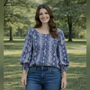 Stella & Dot Blue Snake Pattern Blouse Size XXL